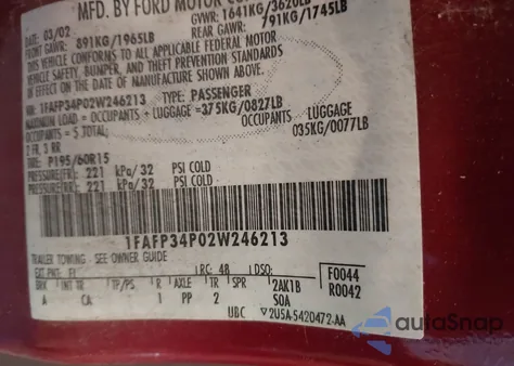 2002 Ford Focus Se from USA, damaged, VIN 1FAFP34P02W246213